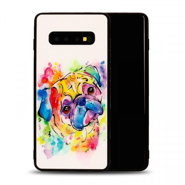 Wholesale Galaxy S10+ (Plus) Design Tempered Glass Hybrid Case (Color Dog)